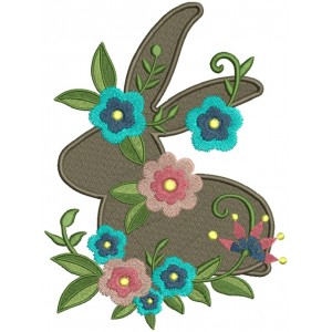 Spring Bunny With Flowers Filled Machine Embroidery Design Digitized Pattern